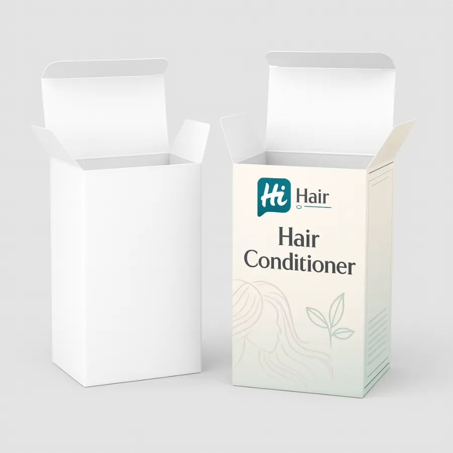 A pair of upright tuck-end boxes shown open- featuring clean white cardstock and botanical themed printing-